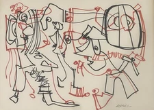 Original Doodle Style Marker Figure Drawing Signed Maisel Framed/Matted 14.5x11