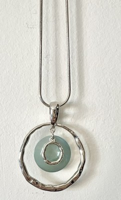 Lia Sophia Out to Sea Blue Mother of Pearl Circle Silver Tone Necklace + Box