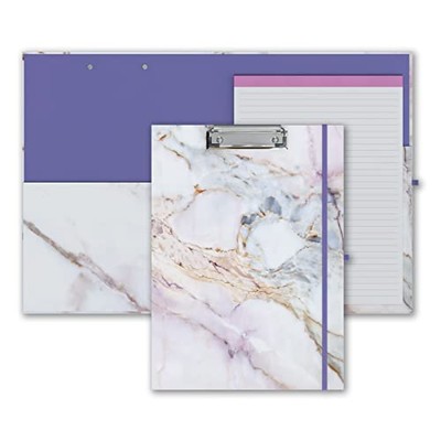 Cute Clipboard Folio with Refillable Lined Notepad and Interior Colorful Marble