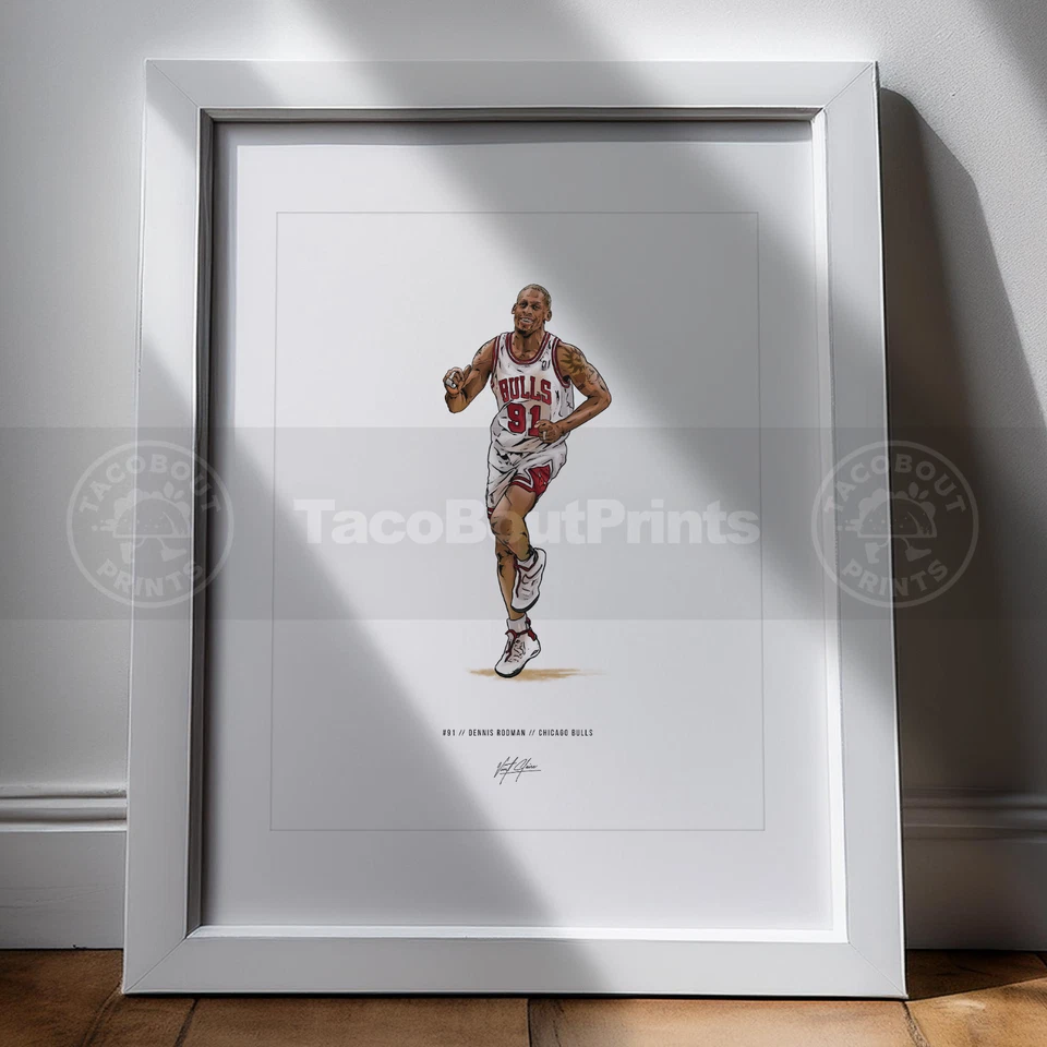 Póster Dennis Rodman Chicago Bulls ilustración de baloncesto impresión artística 8x10 Foto 2 de 4