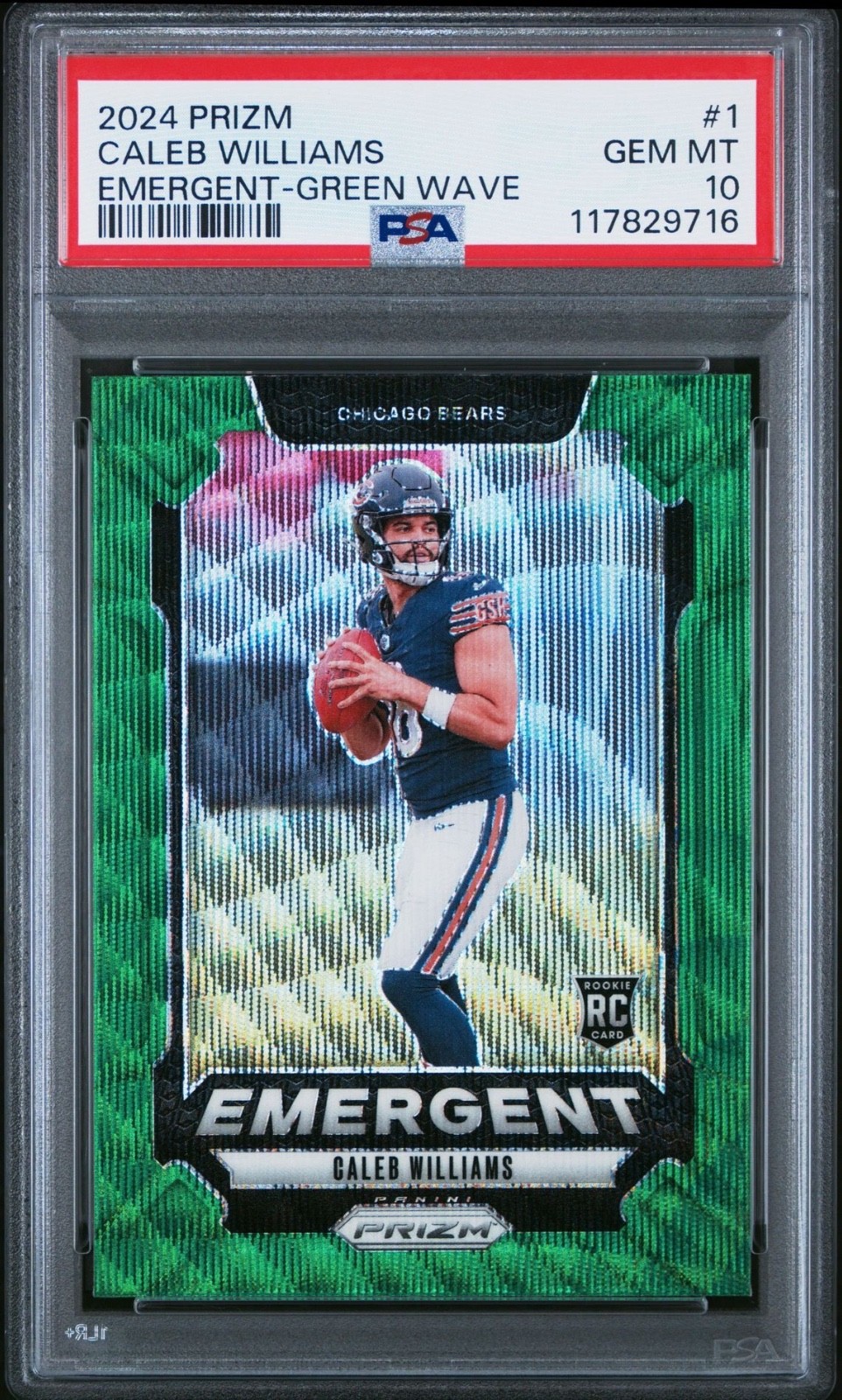 2024 Panini Prizm - Emergent Caleb Williams #1 Green Wave Prizm (RC) - PSA 10