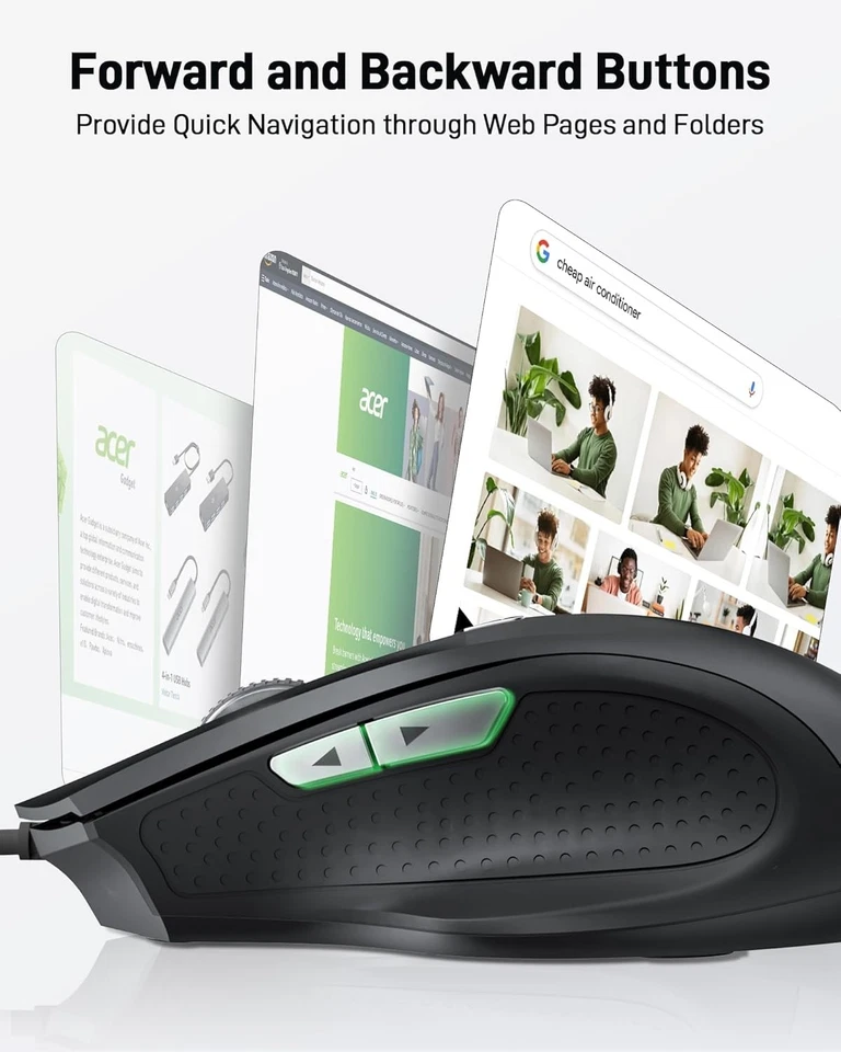 acer Wired Mouse, Ergonomic Computer Mouse with 6 Buttons, 4 Adjustable black - Image 3 of 4