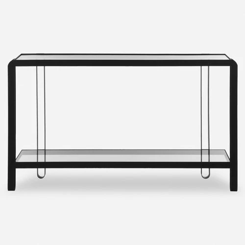 Uttermost 24233 Shadow 55"W Glass Top Iron Sofa Table - Black - Picture 1 of 5