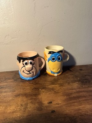 Vintage Plastic Flinstone Cups Lot of 2 (Fred & Dino) Multiple Vitamins