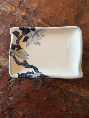 Small Blue & White Porcelain Trinket Soap Dish 4 X 5.75  Asian