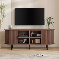Mid Century Modern TV Stand For 55" TV 2 Slatted Doors TV Media Console Storage