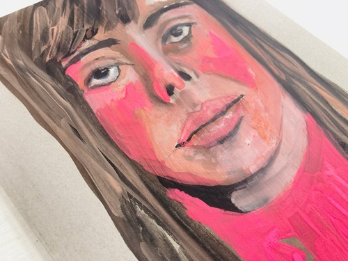 Original Portrait Woman Painting 8x10 Expressive Naive Outsider Art Miz Katie - Picture 3 of 14