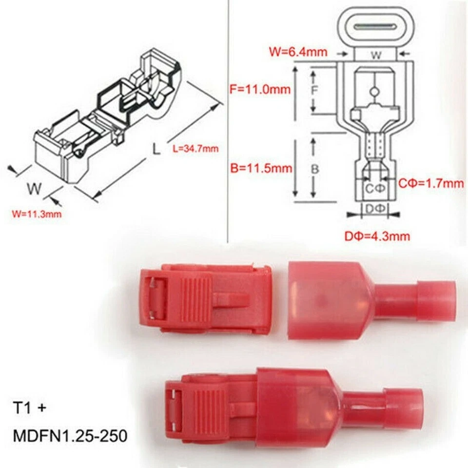 120/100X 22-10AWG Insulated T-Tap Quick Splice Combo Wire Terminal Connector Kit - Image 4 of 4