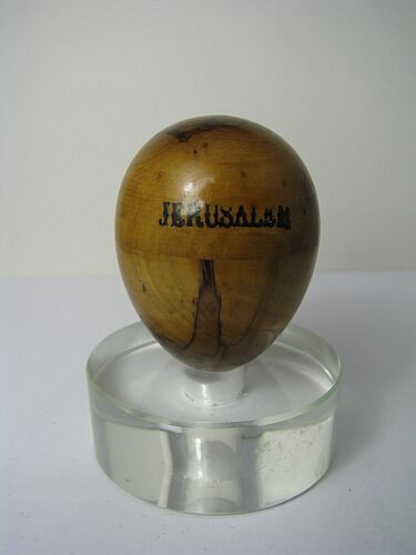 OLIVEWOOD OLIVE WOOD EGG SPOOL THREAD SET Jerusalem Palestine c1930s Excel Rare! - Foto 1 di 10