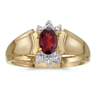 Ring 14 Karat Gelbgold ovaler Granat und Diamant