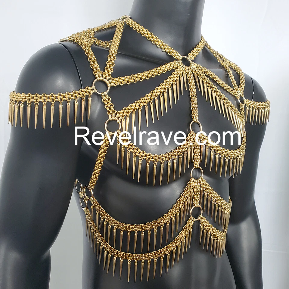 Rave Burning Men Punk Festival  Spike Fringe BodyChain Harness Carnival Outfits - Image 4 of 4