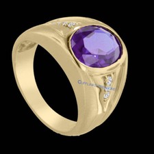 Natural Amethyst  CZ Gemstones with 925 sterling silver Gold Plated Ring 453
