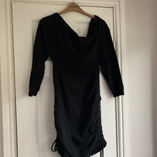 Pretty PLT Black bardot ruched side sweater dress - 6 8 Off Shoulder