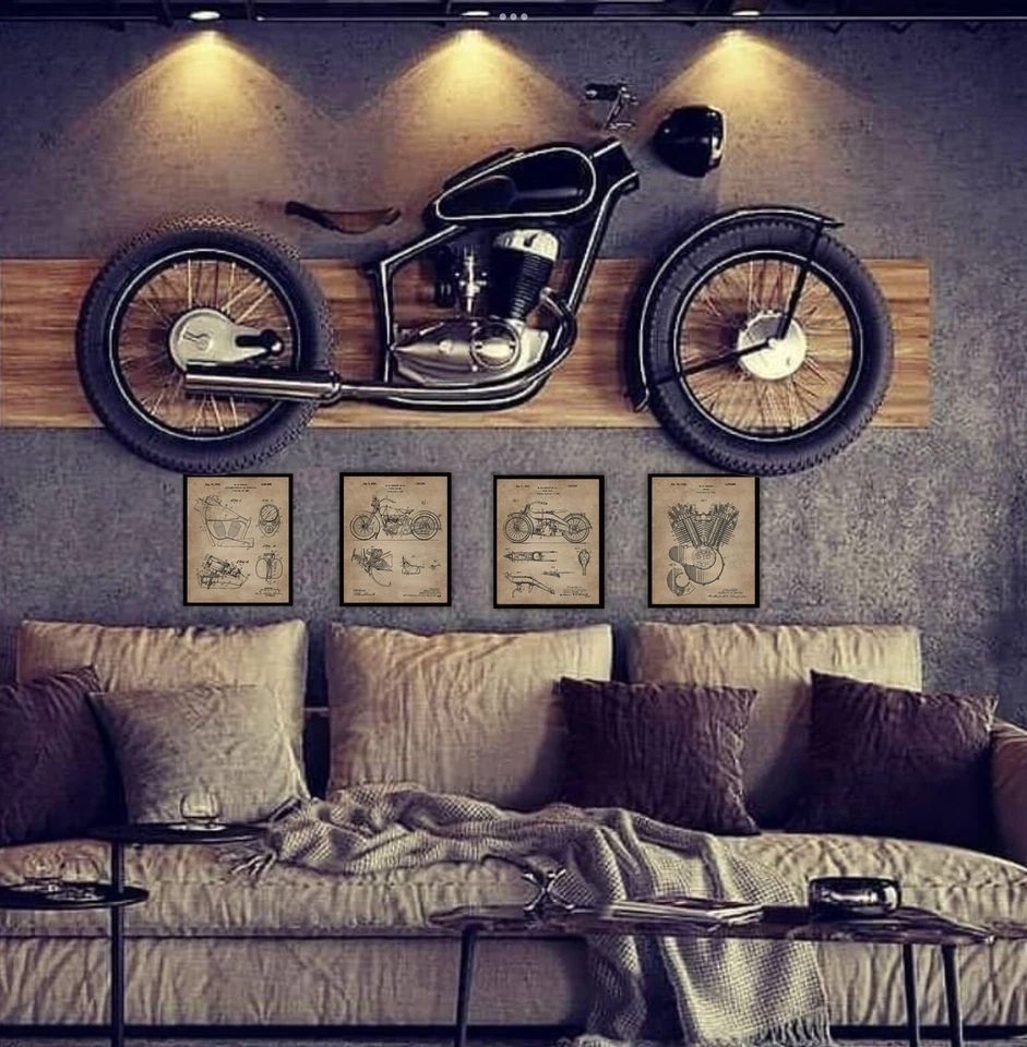 Juego de 4 impresiones artísticas vintage de patente Harley Davidson 8x10 gran regalo de motociclista Foto 4 de 4