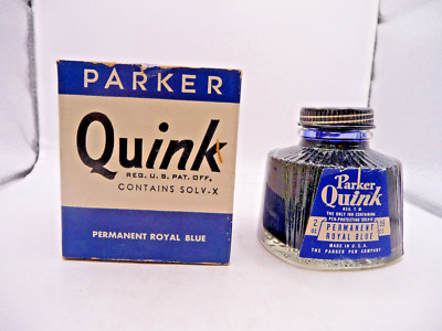 Parker Vintage Quink Bottled Ink-Permanent Royal Blue-2oz--metal cap--full