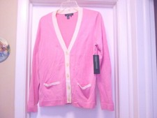 Lauren Ralph Lauren Pink  White Sweater Medium RL Emblem On Sweater MSRP 139.00