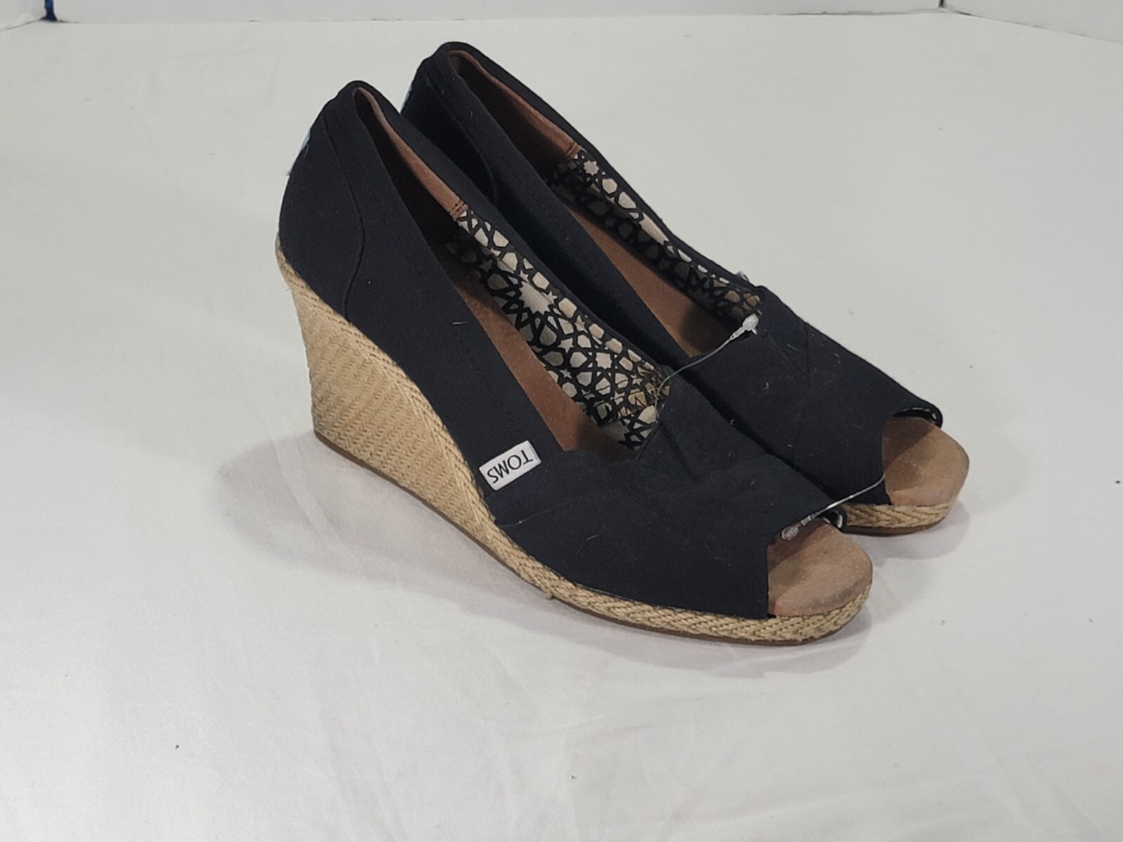 TOMS Women's Size Classic Espadrille Wedge Sandal Black Canvas