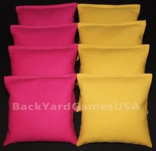 ALL WEATHER CORNHOLE BEAN BAGS Fuschia  Gold Resin Filled WATERPROOF