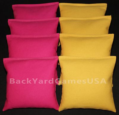   ALL WEATHER CORNHOLE BEAN BAGS Fuschia & Gold Resin Filled WATERPROOF 