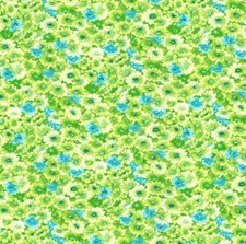 Feline Drive Fabric Packed Floral Green Flowers Floral Sold by the Yard