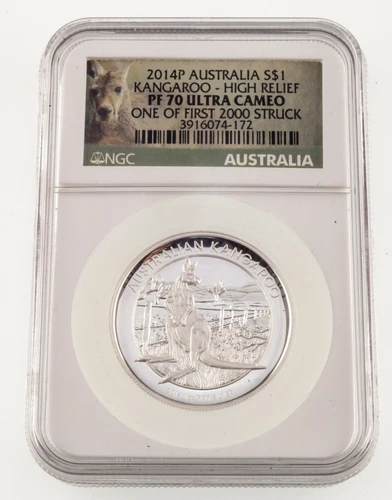 2014-P Australia S$1 Kangaroo High Relief NGC PF70 Ultra Cameo w/ Box CoA