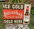 Vintage Budweiser Beer Tin Metal Sign Ice Cold Sold Here Anheuser Busch Bottles