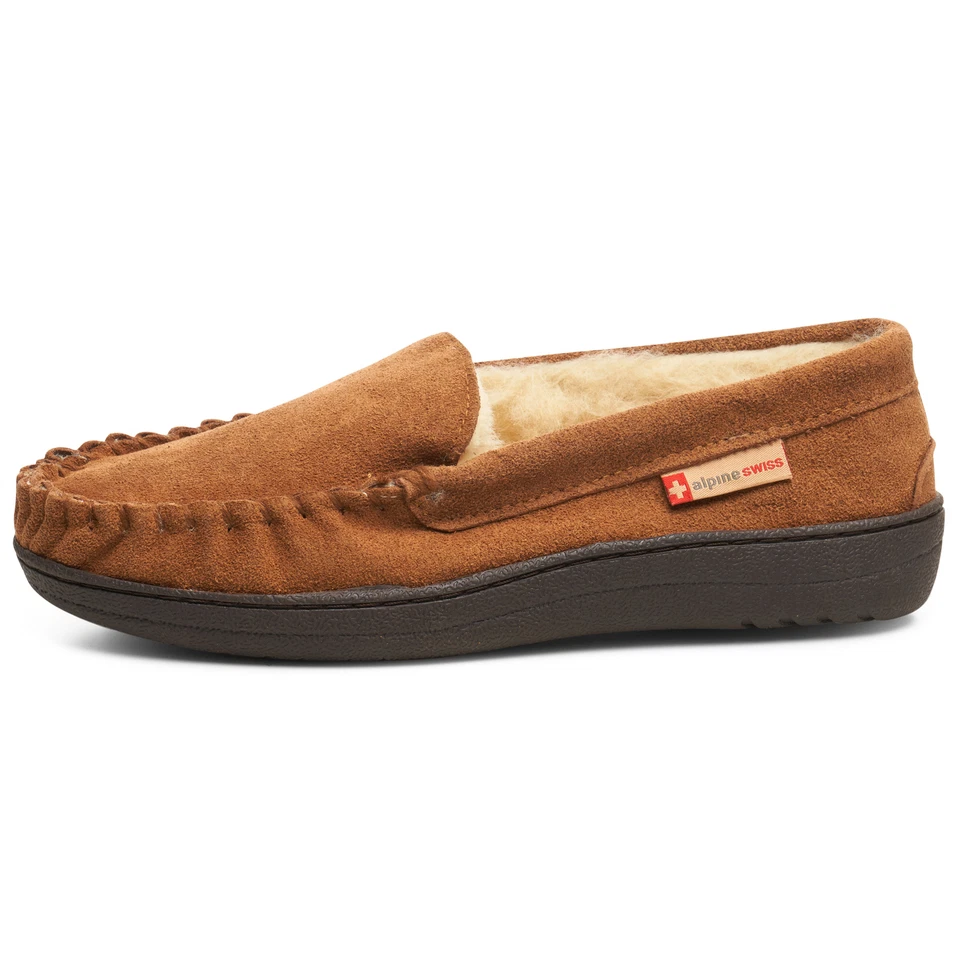 Alpine Swiss Mens Moccasin Slippers Genuine Suede House Shoe Memory Foam Insole - Image 3 of 4