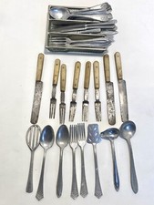 Vtg Aluminum / Metal Baby Child Utensils Set, Forks, Spoons Knife Lot Made USA