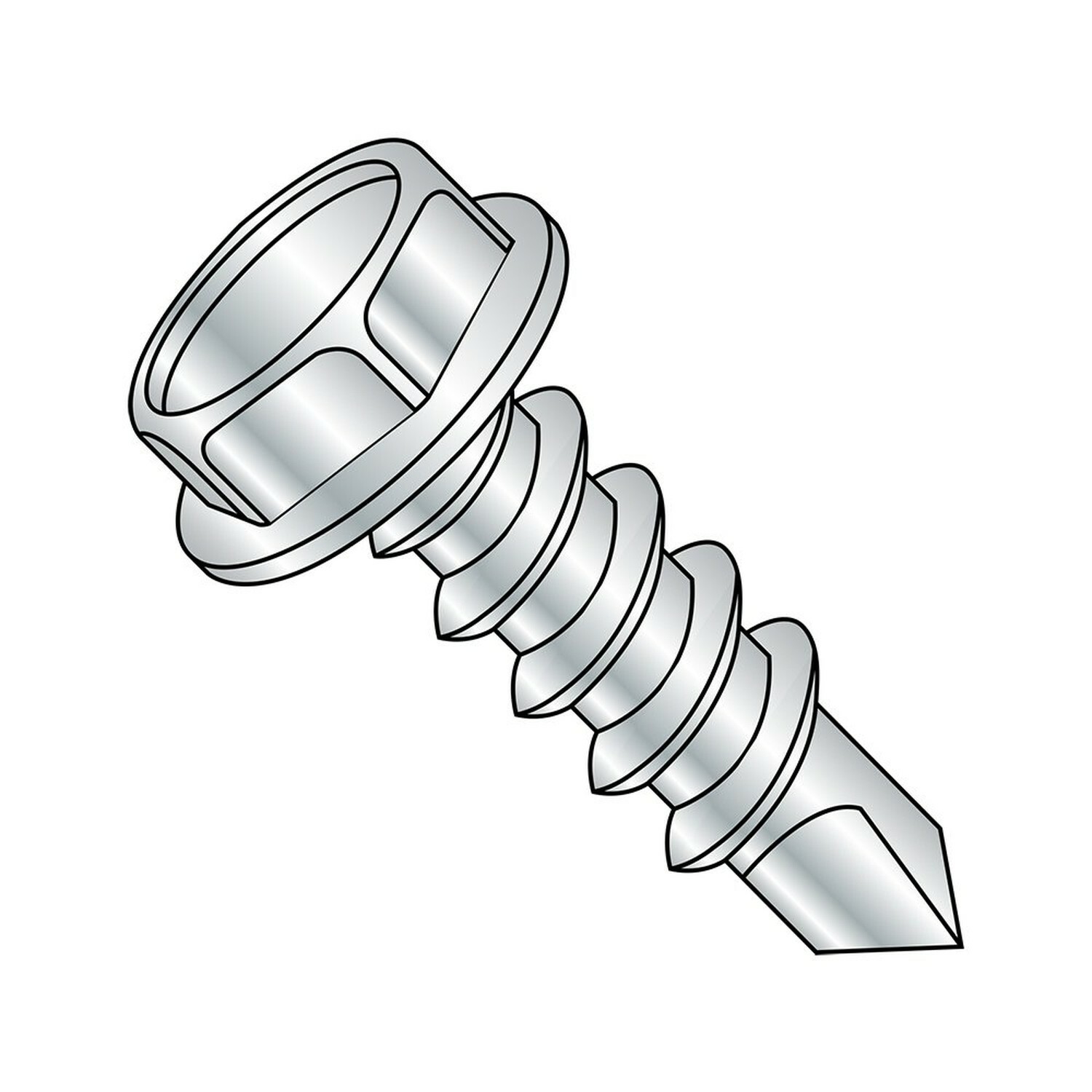 Steel Self-Drilling Screw, Zinc Plated Finish, Hex Washer Head, Hex Drive, #3...-image