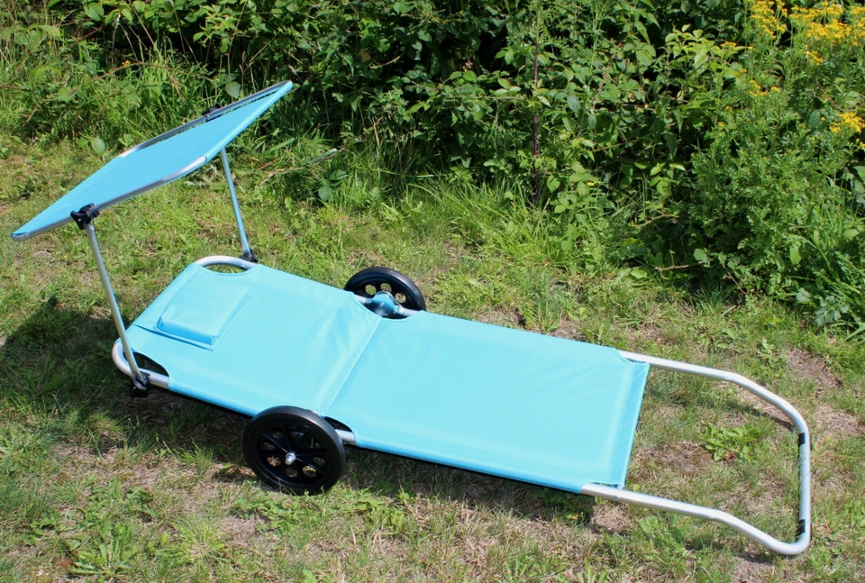 STRANDLIEGE mit Rollen mobile Sonnenliege klappbar Gartenliege Transport Liege - Bild 3 von 4