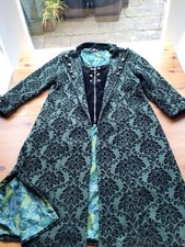 Bnwot Joe Browns 18 Green Black Velvet Patterned Long Coat Satin Lined