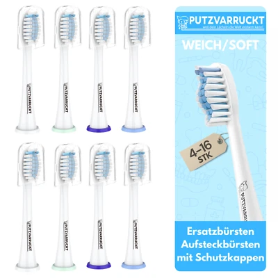 PUTZVARRUCKT 4-16 Weich Ersatzbürsten passend für Philips Sonicare Aufsteckbürsten - Soft