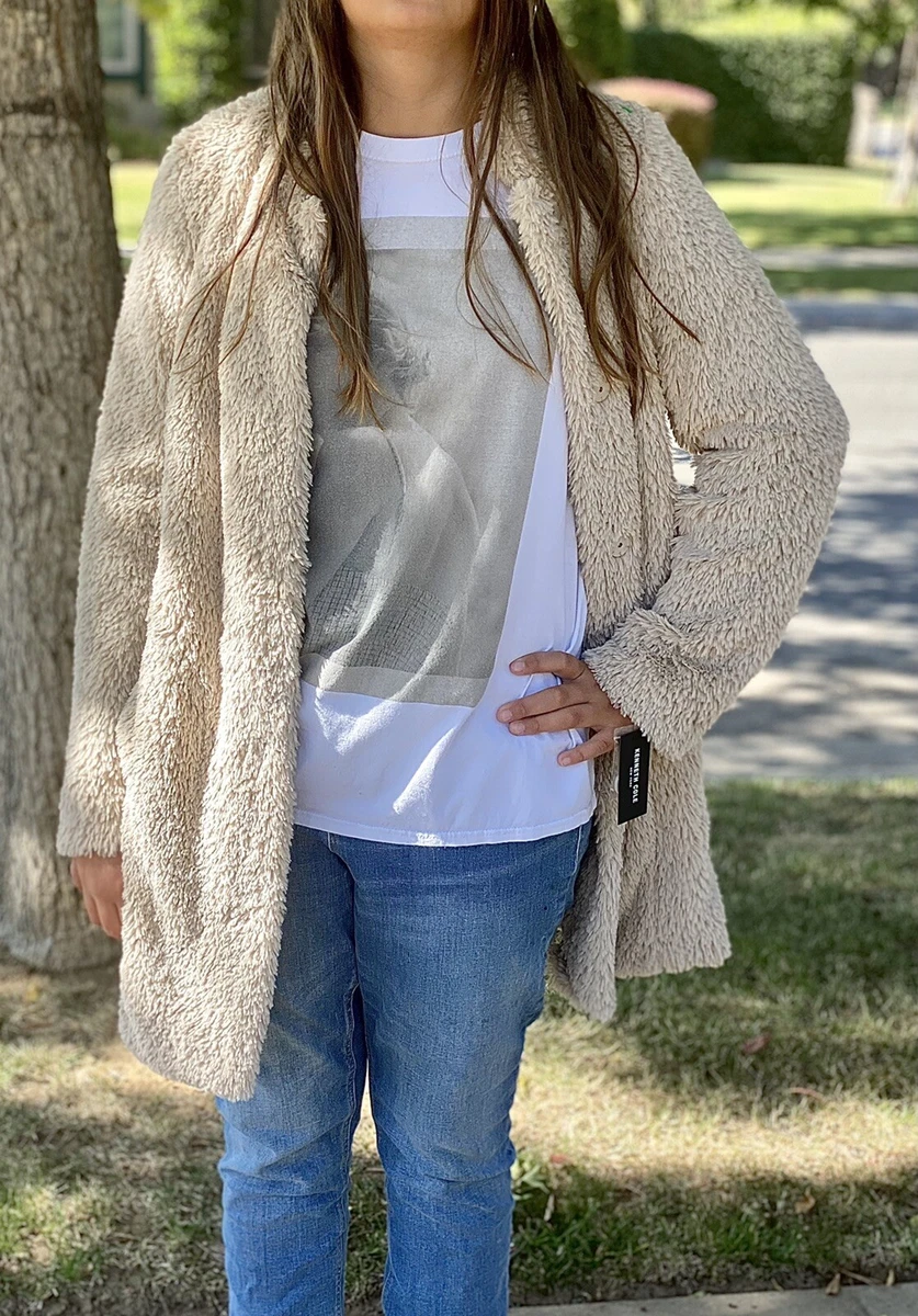Kenneth Cole women s beige Teddy Bear faux fur coat