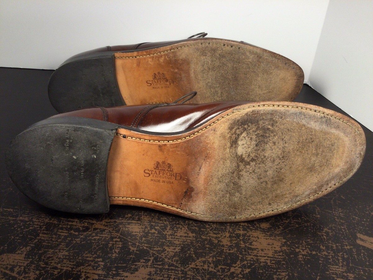 Stafford Executive Mens Cap Toe Brown Leather Dress Shoes  display picture 2