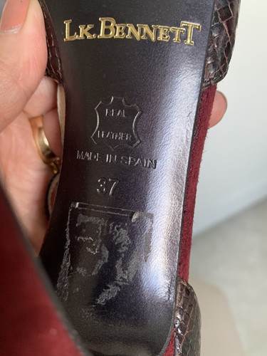 L. K. BENNETT LONDON BROWN/BURGUNDY T- BAR SANDALS SIZE 37/ 4, VGC - Picture 8 of 10