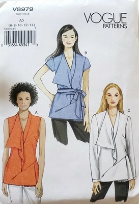 Easy Vogue Patterns V8979 Misses Drape front Top, Tunic & Belt Size 6-14 Uncut