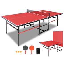 8FT Mid-Size Tennis Table Foldable Ping Pong Table with Net, 2 Paddles  3 Balls
