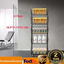 Movable Merchandise Display Rack Steel Retail Storage Basket Rack 5-Tiers Black