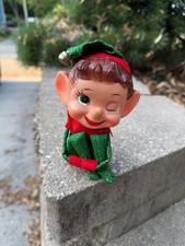 Vtg RARE Big Head Pixie Elf Knee Hugger Green Sparkle Made Japan