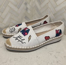 Karl Lagerfeld Paris Women's White Leather Espadrille Flats Slip-On 11M
