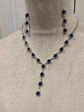 Crystal Necklace Earrings Jewelry Set Blue