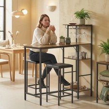 HOMCOM 3Pcs Breakfast Bar Table and Stools Set 4-tier shelving Refurbished