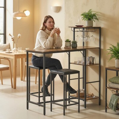 HOMCOM 3-teiliges Frühstück Bar Tisch und Hocker Set 4 Ebenen Regale Generalüberholt