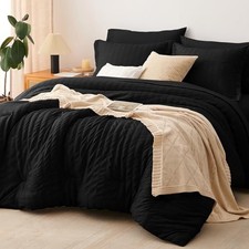 Comforter Set with Sheets, 7 Pieces 120"x98" Seersucker Oversized King Black