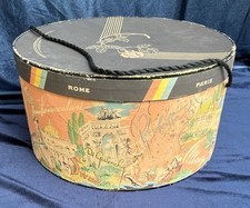 Vintage Hat Box With Ornate Print And String Handle Great Condition  
