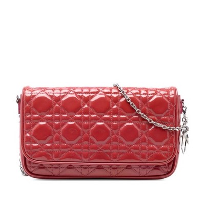 Dior Patent Cannage Lady Wallet On Chain Pre-Loved Crossbody Bag Red