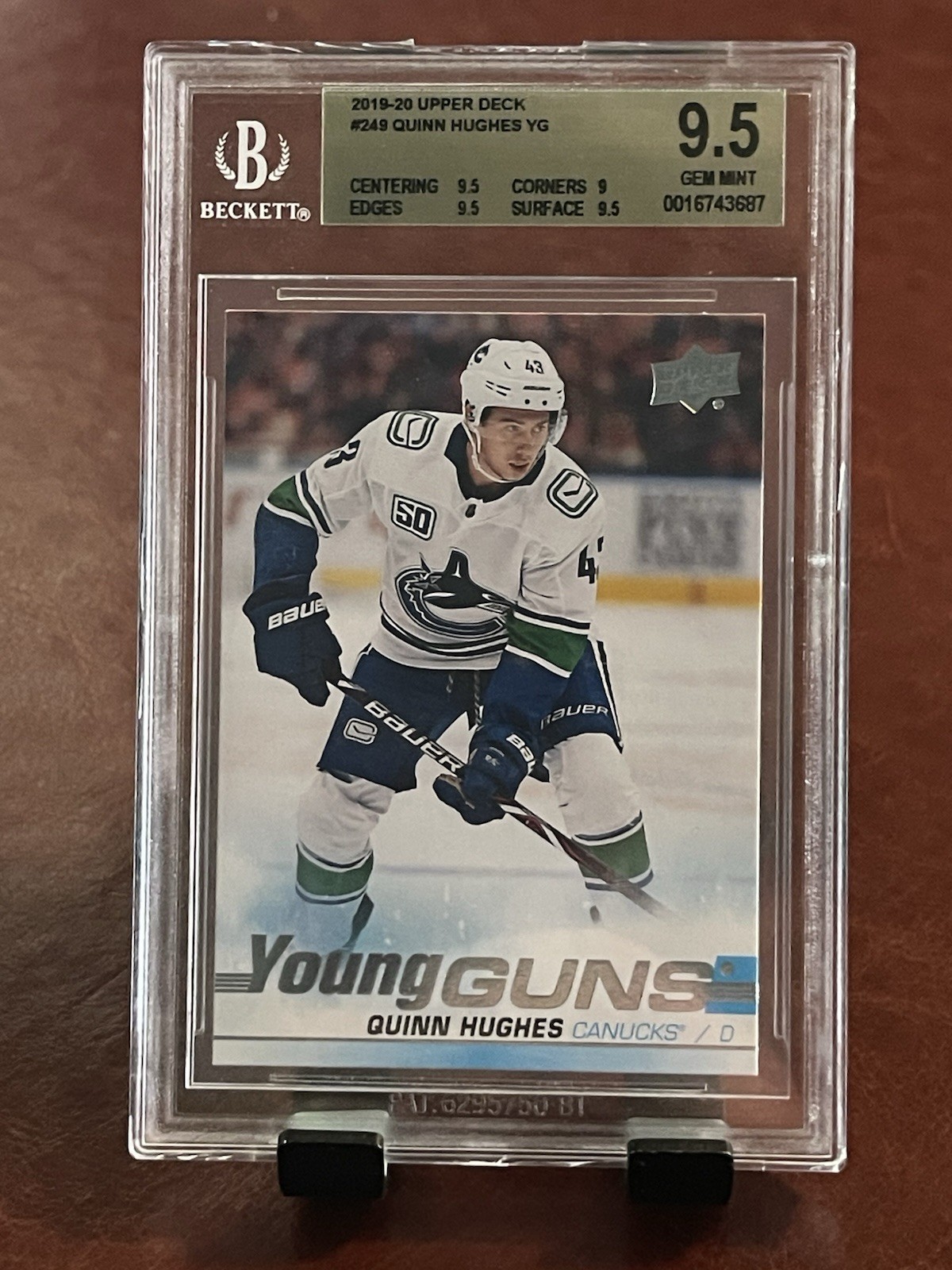 2019-20 Upper Deck Series 1 Young Guns Quinn Hughes #249 BGS 9.5 Canucks Rookie
