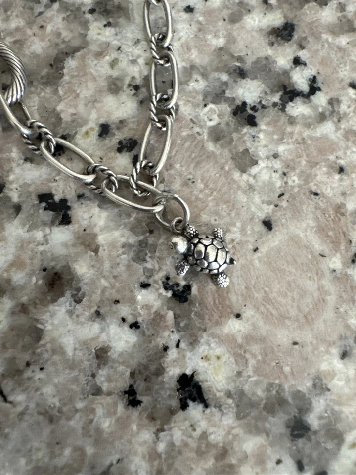 James Avery Sterling Silver Charm Bracelet W 2 Charms - Heart with E and Turtle - Image 3 of 4