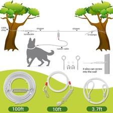Dog Tie Out Cable - 100 Ft Long Dog Cable with 10 Ft Run Cable for Yard Training
