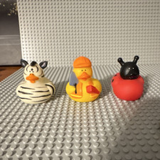 Set of 3 Rubber Duck Plastic Figurines - Zebra, Construction Worker, Ladybug